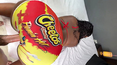 White Guy Gets To Fuck a Big Arse Black Chick Through a Hole in Her Tight Yoga Pants