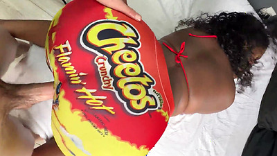 White Guy Gets To Fuck a Big Arse Black Chick Through a Hole in Her Tight Yoga Pants