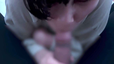 Chick with short hair ejaculates a lot in her mouth