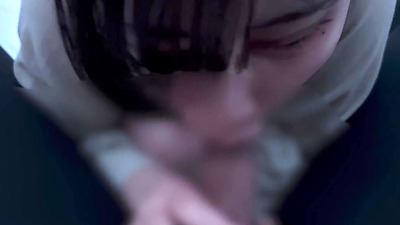 Chick with short hair ejaculates a lot in her mouth