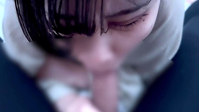 Chick with short hair ejaculates a lot in her mouth