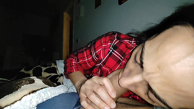 Wife in pajamas fucks a friend in silence while her husband is in the room