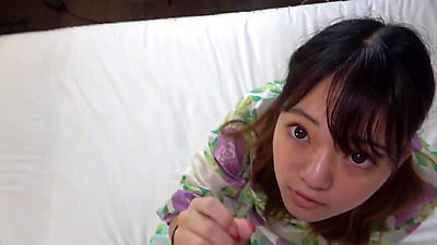 Uncensored, Japanese cutie. Slender and cute 18-year-old, wearing Japanese costume, beautiful shaved pussy creampie sex, cowgirl position, blowjob