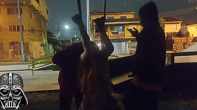 Lots of whoredom caught on the streets of Curitiba during Christmas with Santa in horns
