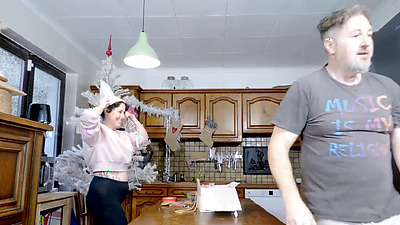 Emmita's Big Tits Bounce in Xmas Kitchen Fuck with Terry's Hard Anal Finish