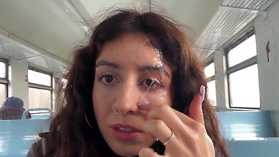 Stranger Helped Me Cum On Public Train And Walks Around Carriages With Cum On Face - CUMWALK