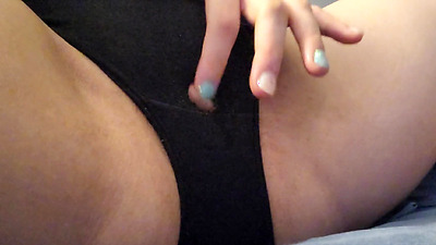 Japanese wife play with her clit through the hole of underwear.