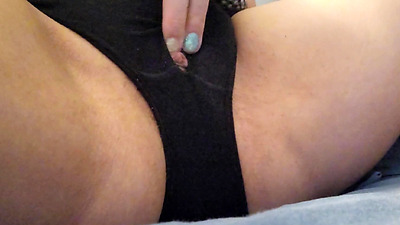 Japanese wife play with her clit through the hole of underwear.