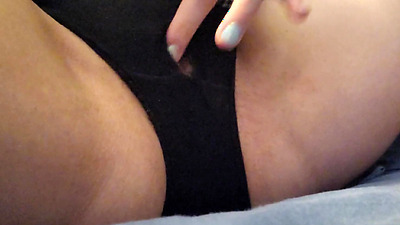 Japanese wife play with her clit through the hole of underwear.