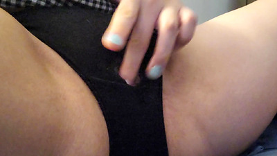 Japanese wife play with her clit through the hole of underwear.