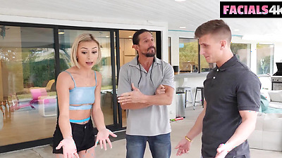 Father And Stepson Give Slutty Skater Babe A Cum Shower