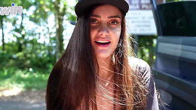 Busty brunette  showing off and giving a blowjob on the avenue | Victoria RC | LP Produções