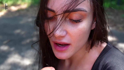 Busty brunette  showing off and giving a blowjob on the avenue | Victoria RC | LP Produções