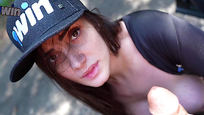 Busty brunette  showing off and giving a blowjob on the avenue | Victoria RC | LP Produções