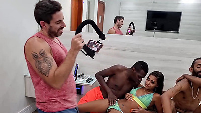 Behind the scenes of the recording with the young Karina Mello doing DP and getting a milk bath