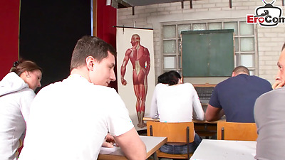 German horny teacher with big tits seduces student