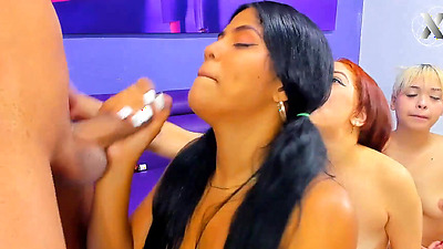 3 girls having fun with a big dick