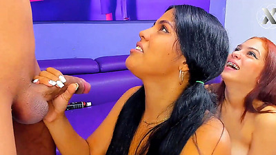 3 girls having fun with a big dick