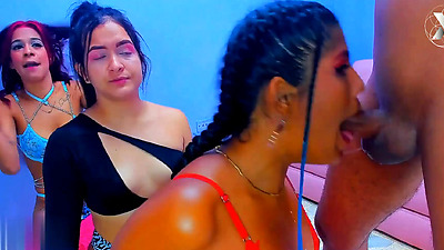 on her knees sucking that big penis