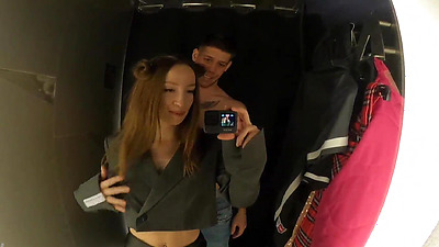 RISKY fuck in the dressing room CUMSHOT in mouth