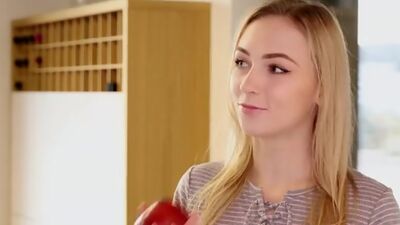 Jenny Wild walks in on her stepbro making dessert and seduces him into eating out her creamy bald twat instead