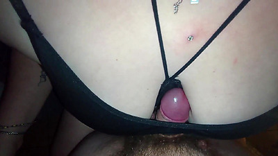 Little handjob with a view of my wife's breasts