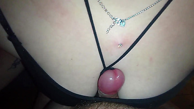 Little handjob with a view of my wife's breasts