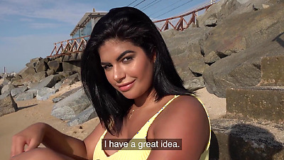 Beach Chick Fucked on a Public Beach and then in Private Swimming Pool - Public Agent