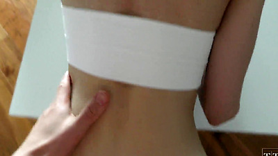 Homemade realistic sex with sporty cutie with silicone tits