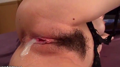 Japanese hottie in stockings enjoys intense creampie