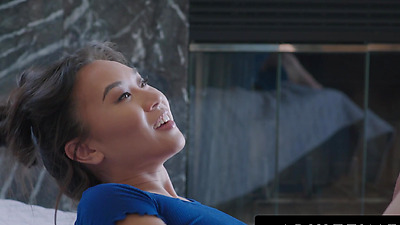 ADULT TIME - Sex Phone Operator Kimmy Kimm CAUGHT SPYING ROOMIE JERKING OFF & CAN'T RESIST FUCKING! - Petite Deepthroat