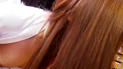 Japanese teen Misaki Asukao shows her sexy body to a boy in library uncensored.