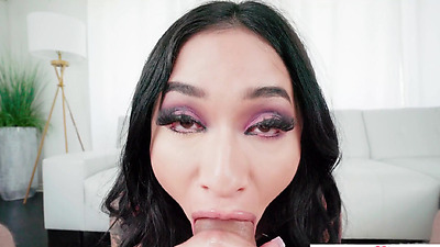 Throated - Asian Brunette Slurps And Sucks A Huge Shaft - Mick Blue