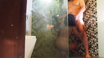 Hot Ebony Milf tries her new toy in shower and gets caught