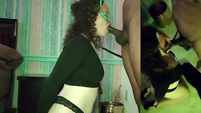 Sloppy BBC Deepthroat Facefuck with Hands Restrained- He Cums on my Tits!