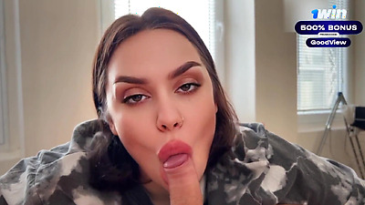 A brunette with a big arse gets up doggy style and passionately sucks penis