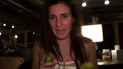 Kinky Girlfriend Double Penetration Zuccini Cucumber And Banana Stretched In Pain