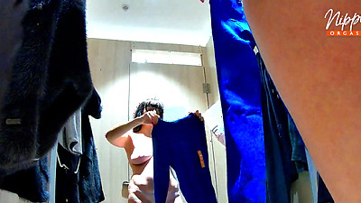 Trying on clothes and masturbating in  a public fitting room. Ep 12701
