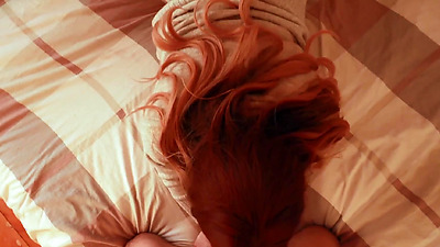 A winter morning with a hot wife. Big boobs in bra during cowgirl