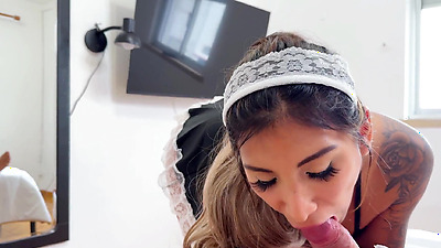 Dissatisfied husband fucks the maid in the same bed where his wife is