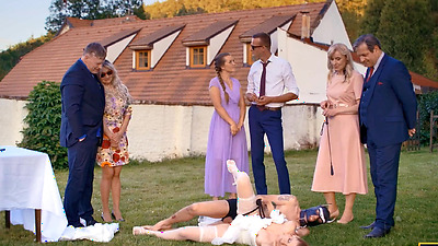 BRIDE4K. Shy bride with natural tits is fucked roughly in front of everyone in public