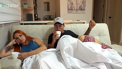 Threeway with my boyfriend and his stepmom after I find her sucking his shaft on the sly.