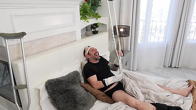 Step daddy fucks stepdaughter when she offers to help scratch his itch