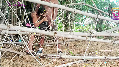 Married bitch has sex with a personal trainer with a giant dick in the middle of the forest