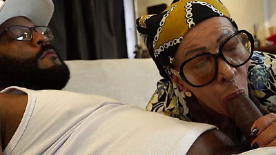 77 Years old tattooed granny bbc butt fucked