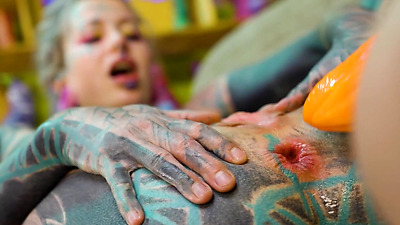 2 Heavy Tattoo Girls Get Butt Fucked By A Big Penis