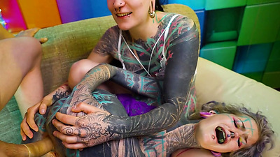 2 Heavy Tattoo Girls Get Butt Fucked By A Big Penis