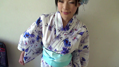 Hot Japanese model Saki Aoyama in a kimono sucks penis in the park uncensored.