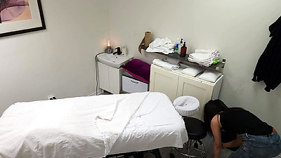 A gorgeous Japanese waitress who was like "no, no, no, I have a boyfriend" when her massage therapist was about to fuck her pussy, but she finished her massage with a big smile on her face