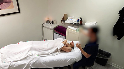 A gorgeous Japanese waitress who was like "no, no, no, I have a boyfriend" when her massage therapist was about to fuck her pussy, but she finished her massage with a big smile on her face